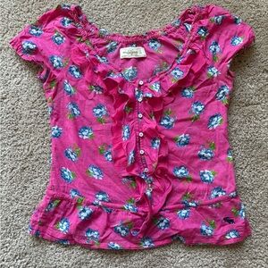 Abercrombie & Fitch Pink and Blue Butterfly Print Blouse